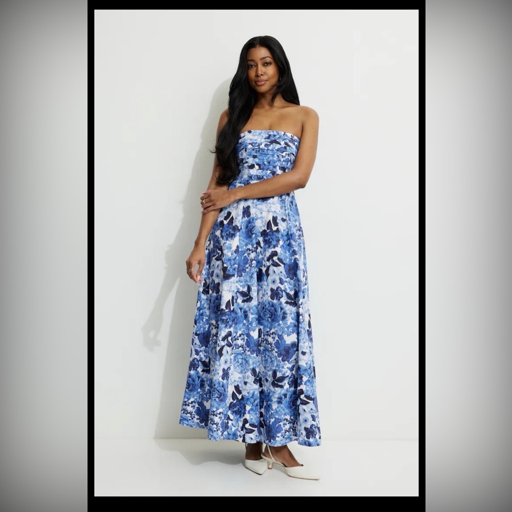 Floral Blue Strapless Maxi Dress from Dynamite